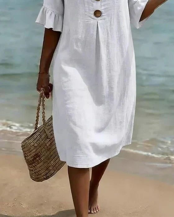 Chloe™ | Buttoned Linen And Cotton Dress