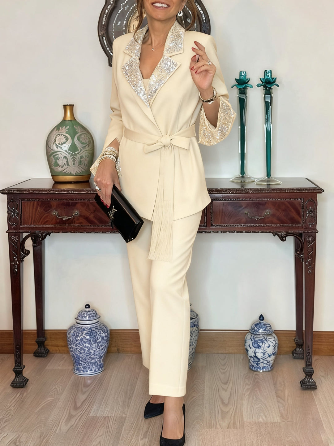Dorinelle - Chic Sequin Blazer and Trouser Set
