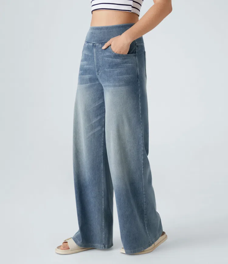 Ruvessa - Women's High-Waist Wide-Leg Stretch Jeans with Modern Fit