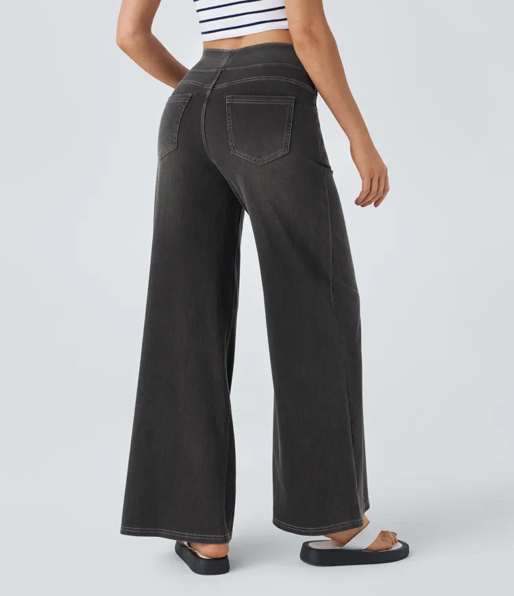 Ruvessa - Women's High-Waist Wide-Leg Stretch Jeans with Modern Fit