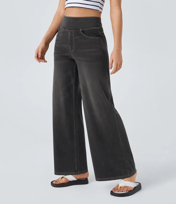 Ruvessa - Women's High-Waist Wide-Leg Stretch Jeans with Modern Fit