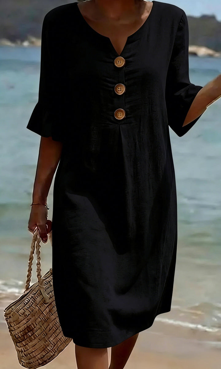 Chloe™ | Buttoned Linen And Cotton Dress