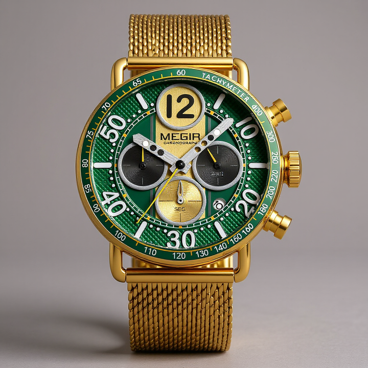 Verdant Dial Gold Mesh Timepiece