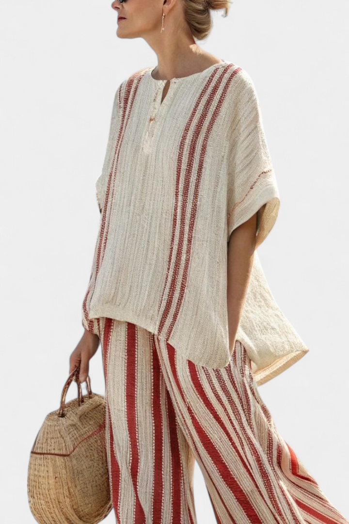 Mirella | Classic Red Striped Linen Set