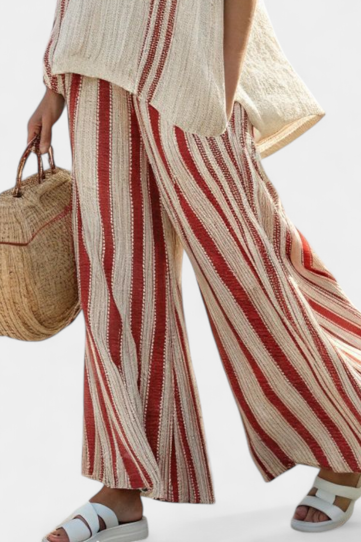 Mirella | Classic Red Striped Linen Set