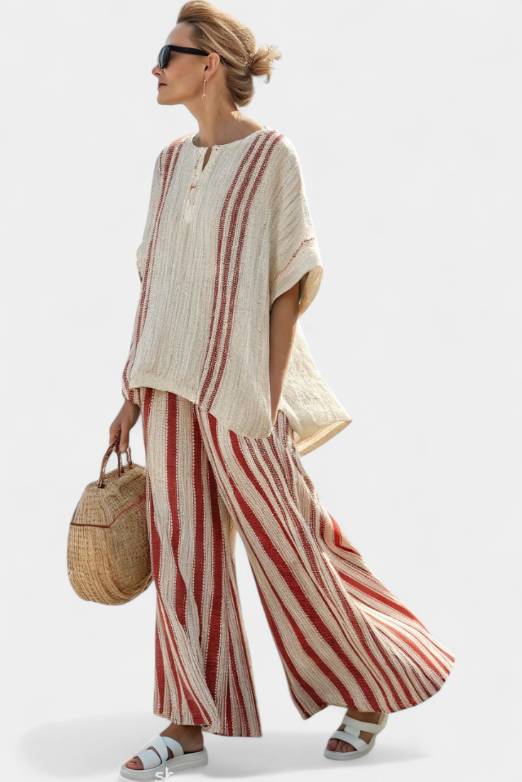 Mirella | Classic Red Striped Linen Set