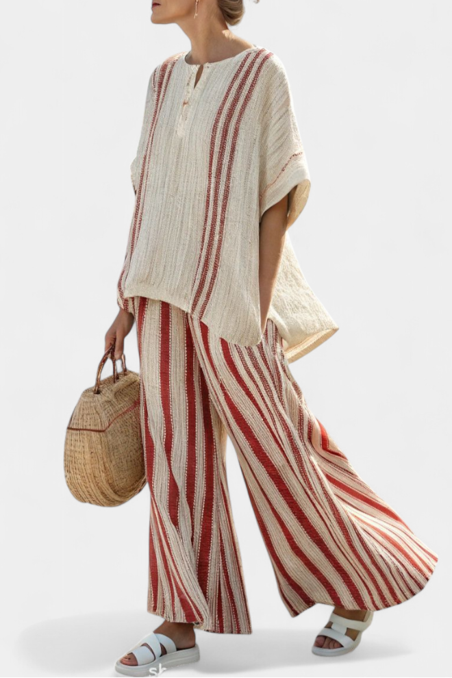 Mirella | Classic Red Striped Linen Set