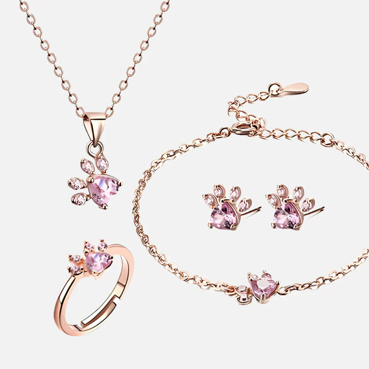 Arbour – 4-Piece Jewelry Set with Paw and Heart Zirconia Details