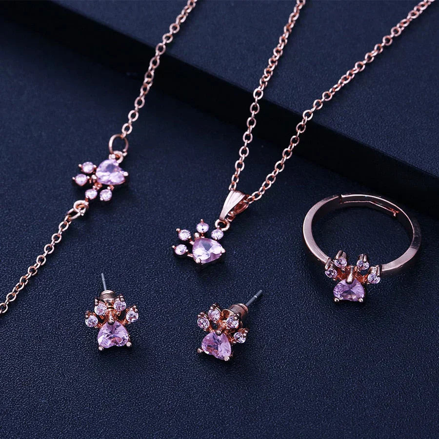 Arbour – 4-Piece Jewelry Set with Paw and Heart Zirconia Details