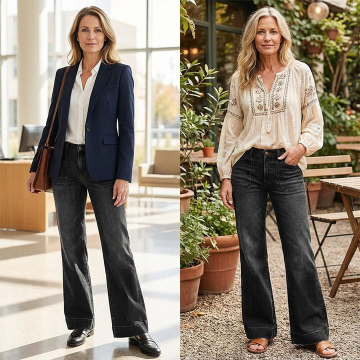 Aurevia - Women's Vintage-Style Wide-Leg Jeans