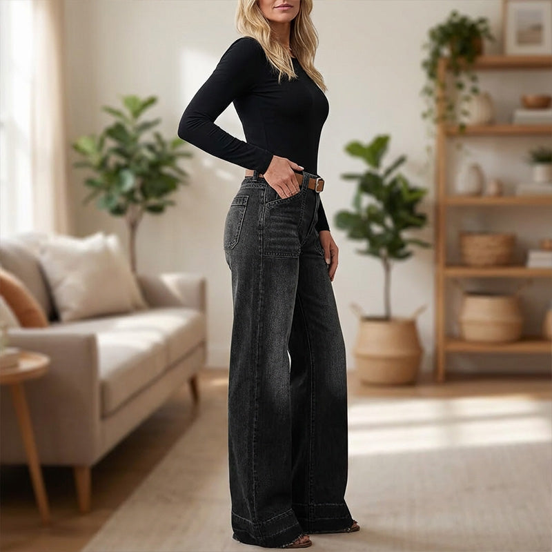 Aurevia - Women's Vintage-Style Wide-Leg Jeans